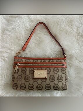 Michael Kors Tan and Orange Logo Wristlet